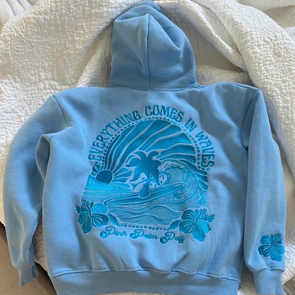 Pink palm puff hoodie